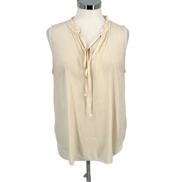 Margaret O'Leary Ruffle Collar Tie Neck Sleeveless Blouse Ivory Cream Size Small - Picture 1 of 8
